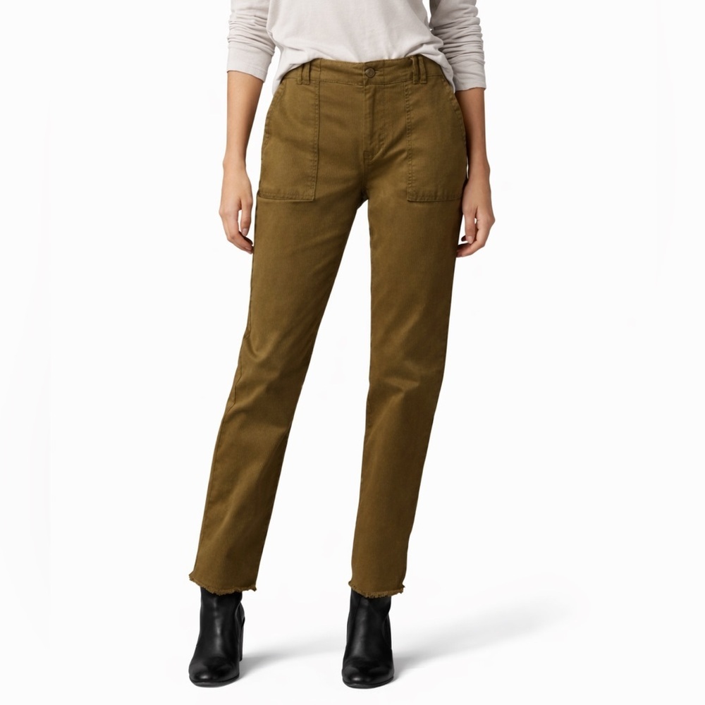 Pilcro 18 Utility Slim Straight Leg Military Green 0399 Raw Hem Anthropologie 34